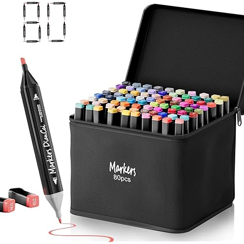 Alcohol Markers 80 Colors Dual Tip Permanent Art Markers with Brush Tip & Chisel Tips for Kids, Painting School Supplies Sketch Drawing Marker for Adults Boys Girls Students Drawing and Coloring