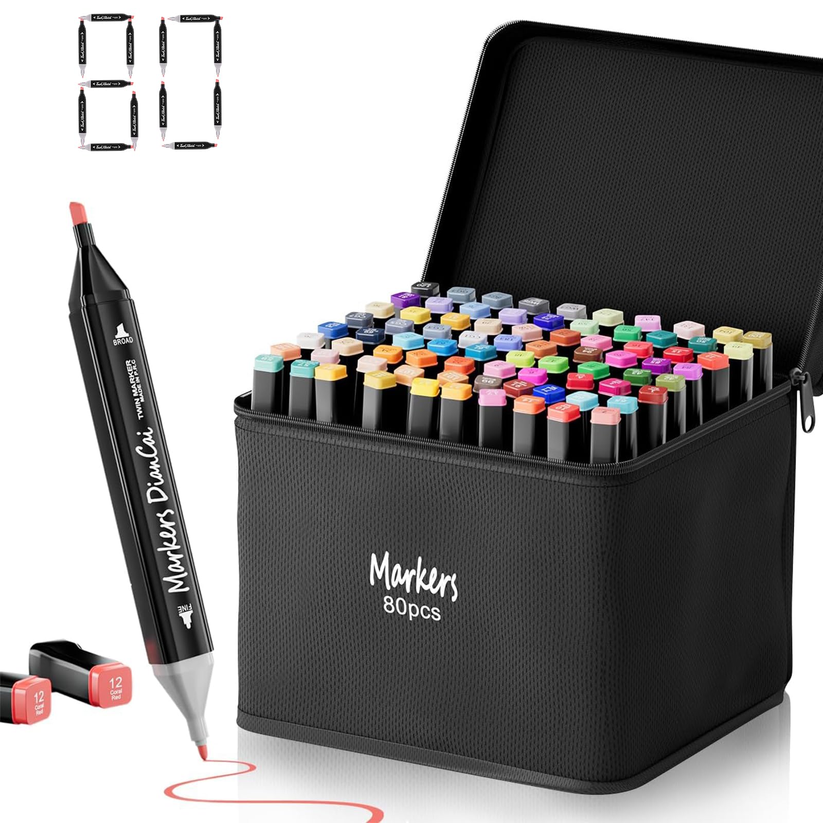 wyewye Alcohol Markers Set 80 Colors Dual Tip Permanent Art Markers with Brush Tip & Chisel Tips for Artists, Painting School Supplies Sketch Drawing Marker for Adults Drawing and Coloring