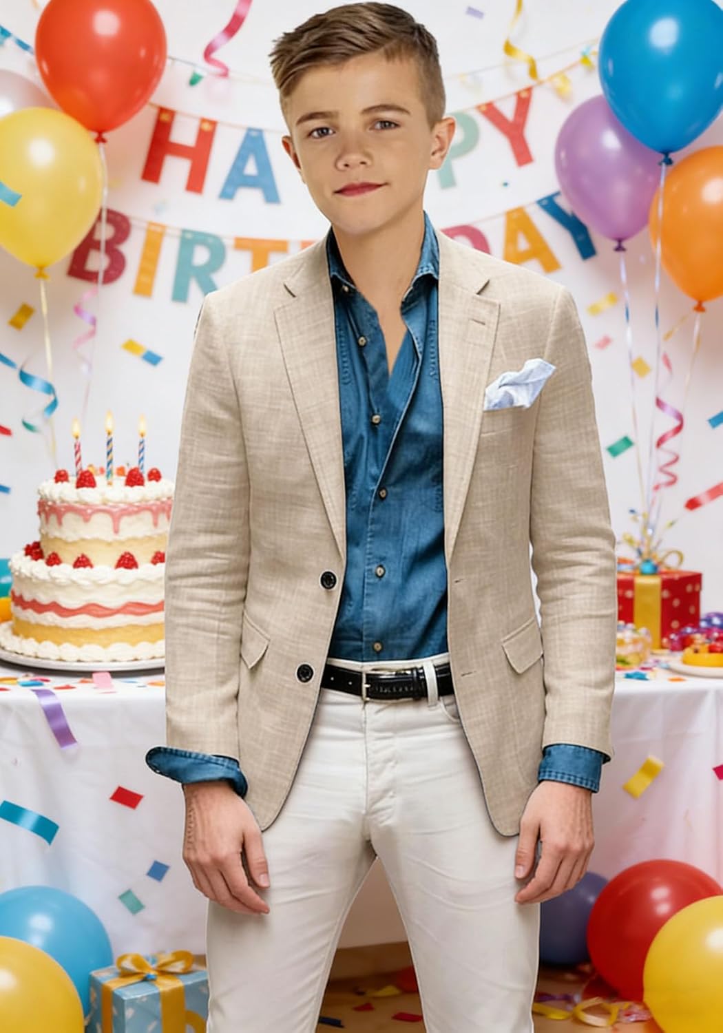 Boys Linen Cotton Blend Blazer Slim Fit Suit Jacket Lightweight Summer Beach Wedding Kids Casual Party Children