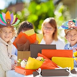 NEBURORA Fall Tissue Paper for Gift Bags 60 Sheets Autumn Gift Wrap Paper 3 Fall Colors for Thanksgiving\'s Day Harvest Birthday Halloween Theme Party Decoration Gift Packaging