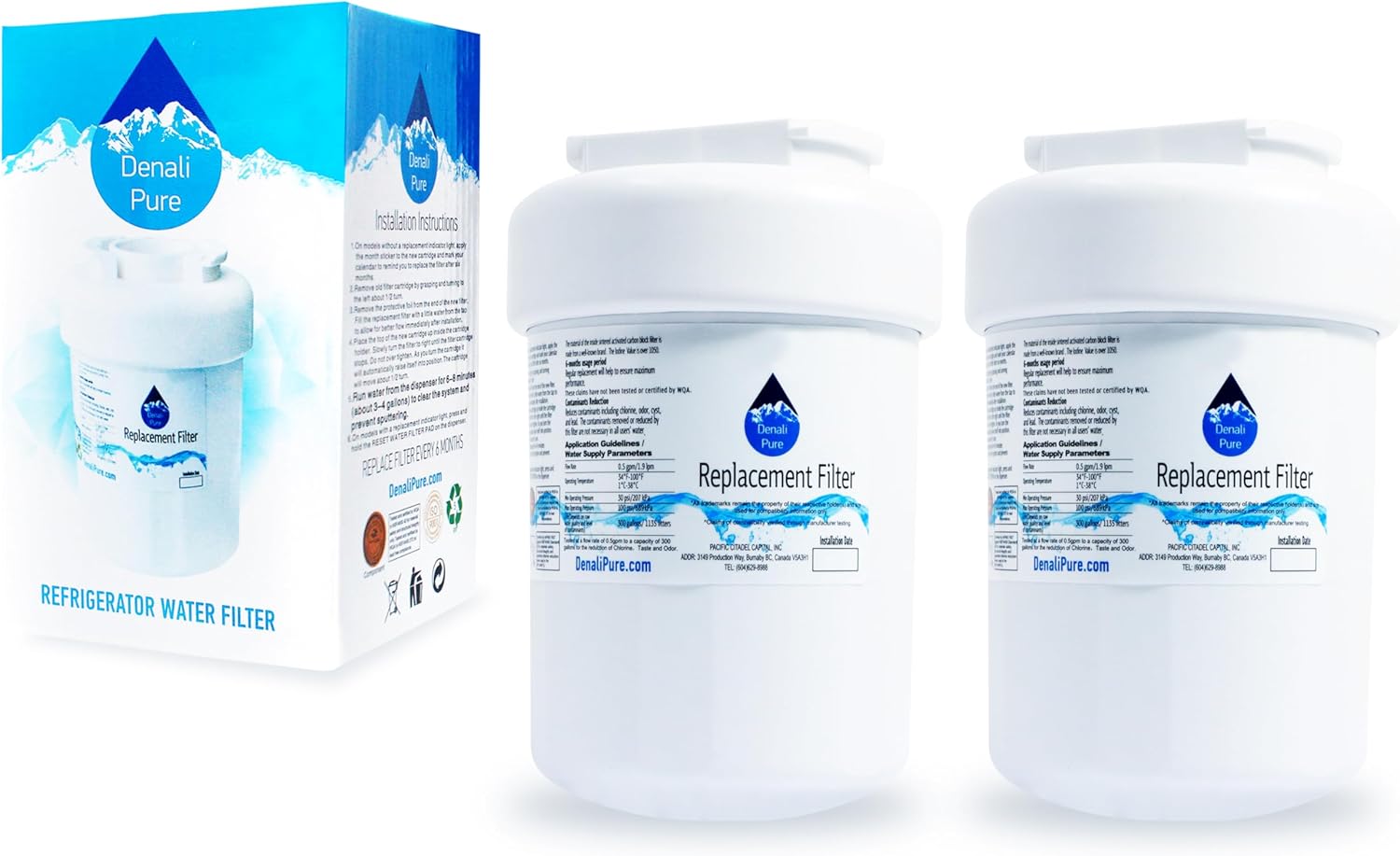 2-Pack Replacement for General Electric GSHF6KGZBCWW Refrigerator Water Filter - Compatible with General Electric MWF, MWFP Fridge Water Filter Cartridge