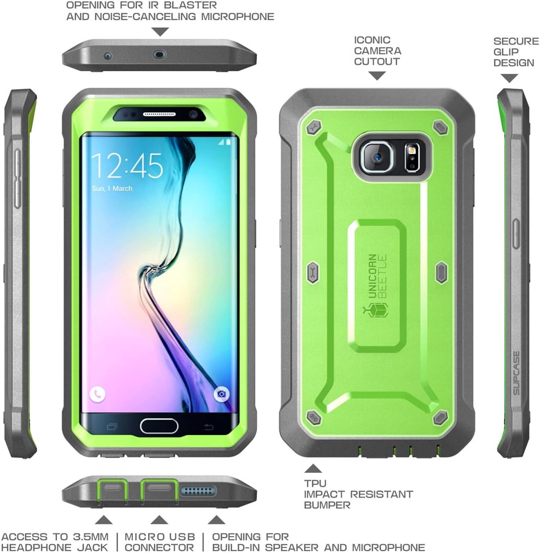 Galaxy S6 Edge Case, SUPCASE Full-Body Rugged Holster Case with Out Built-in Screen Protector for Samsung Galaxy S6 Edge (2015 Release), Unicorn Beetle PRO Series - Retail Package (Green/Gray)