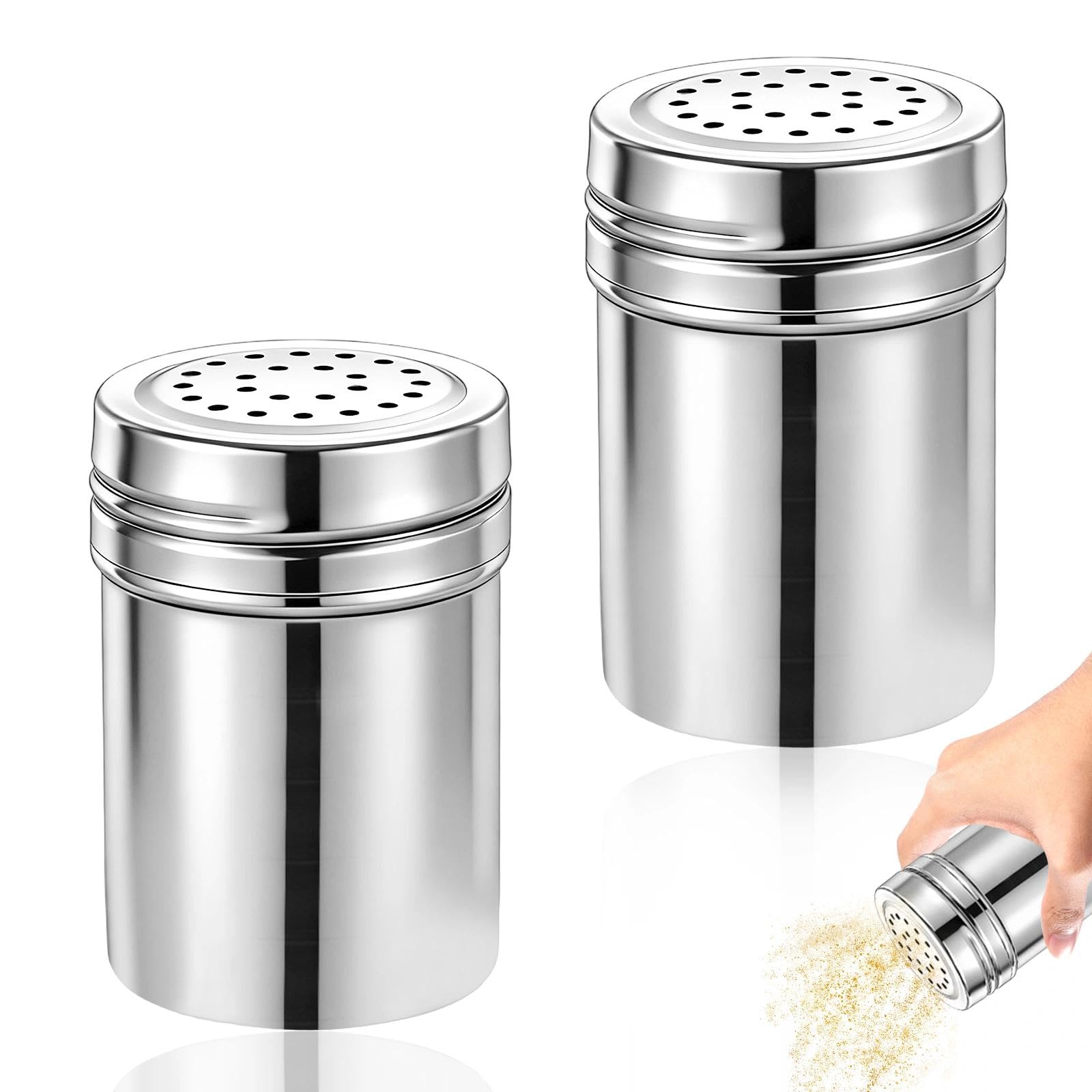 2 Pièces Distributeur D'assaisonnement Polyvalent, Petit Saupoudreuse à Epices, Argent Bouteille D'assaisonnement en Acier Inoxydable, pour Sel, Cannelle, Paprika
