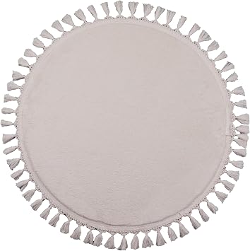 my evilla Modern Dekoratif Yuvarlak Puffy Peluş Ponpon Saçaklı Salon Oturma Odası Halısı Krem 200 x 200