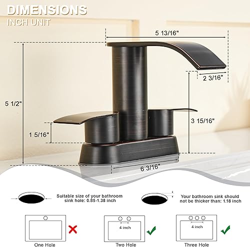 Miniatura 3 de Grifo de lavabo de baño en cascada de bronce aceitado, dos manijas con tapón de drenaje de fregadero emergente, 2 o 3 agujeros, grifo mezclador de