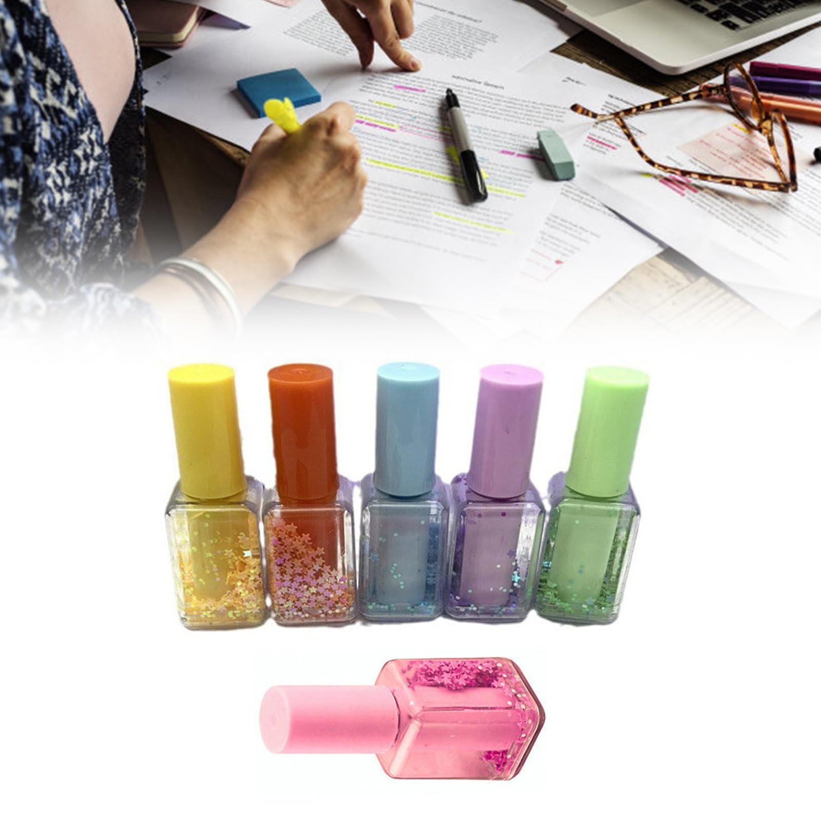 4 Pcs Nails Polish Shape Highlighter Pen Drawing Pen Highlighter Markers Highlighters Set Stationery Supplies for School