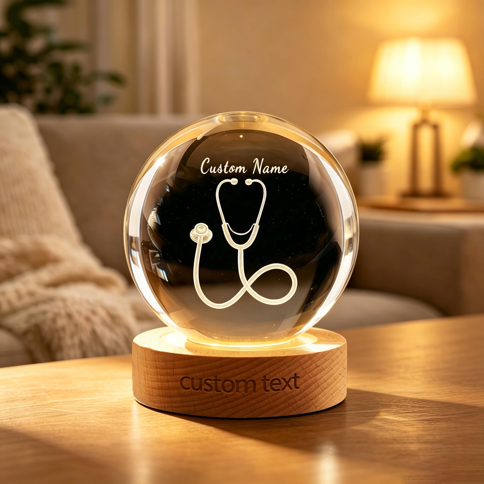 Amabery Personalized Doctor Stethoscope Crystal Ball,Custom Name Text Light Up Crystal Sphere Night Light,Medical Professional Gift for Nurse Doctor Physician Graduation Christmas Birthday Gift