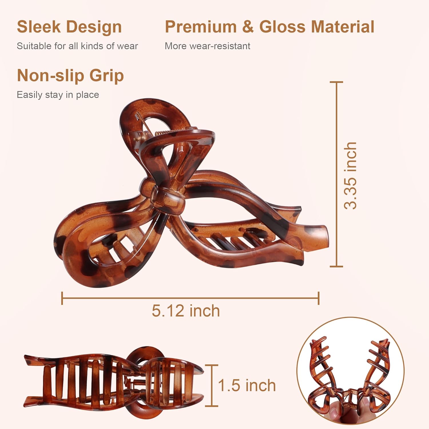 Bow Hair Clips for Women, 4 Pcs Elegant Hair Claw Clips for Thin and Thick Hair Strong Hold Hair Bows Hair Styling Accessories, Leopard - Image 3