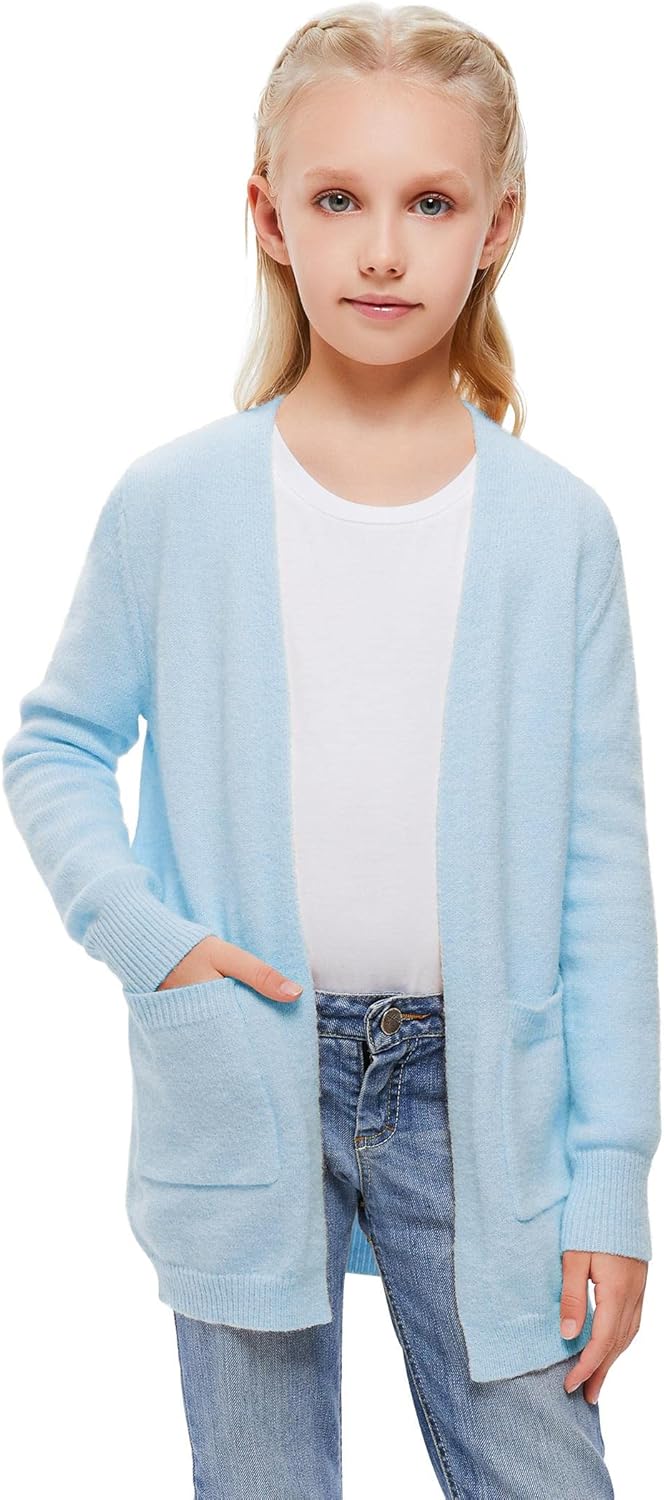 Amarmia Girl's Open Front Cardigan Long Sleeve Knit Sweaters Kids Solid Cute Casual Loose Outerwear Coats with Pockets - Image 2