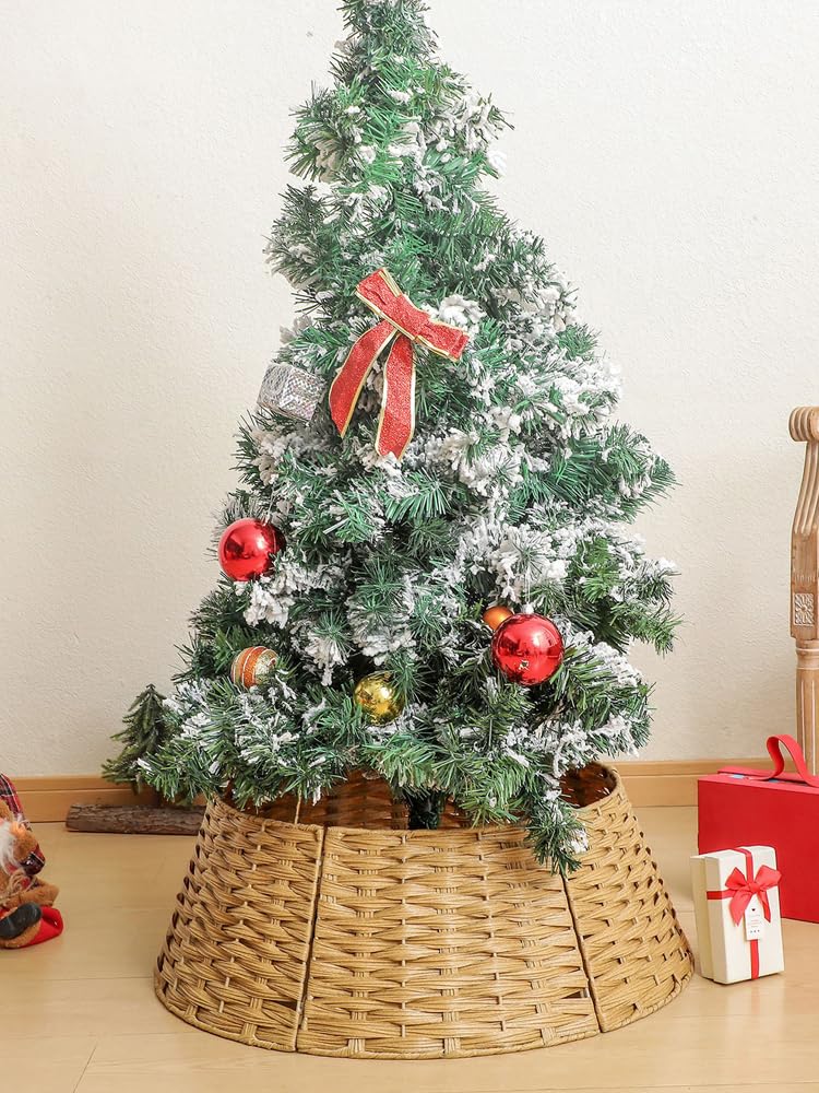 MINGZHE Falda para árbol de Navidad, Accesorio para Falda de árbol de Ratán Festivo, 6 Piezas, Cubierta para Soporte para árbol de Navidad, Accesorio para Falda de árbol de Ratán
