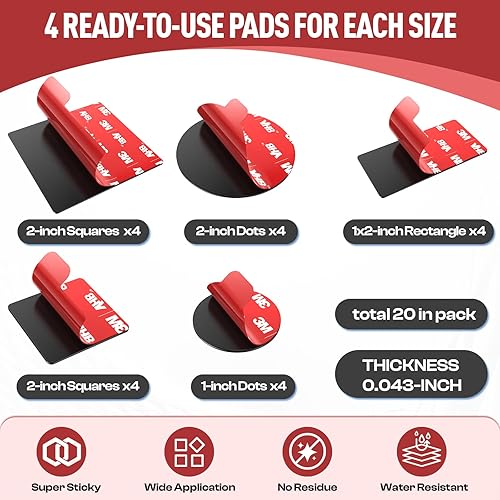 Miniatura 2 de 3M - Cinta adhesiva de doble cara resistente, 20 almohadillas adhesivas VHB 5952, cuadrados y puntos de 1 pulgada y 2 pulgadas, rectángulos de 1 x 2