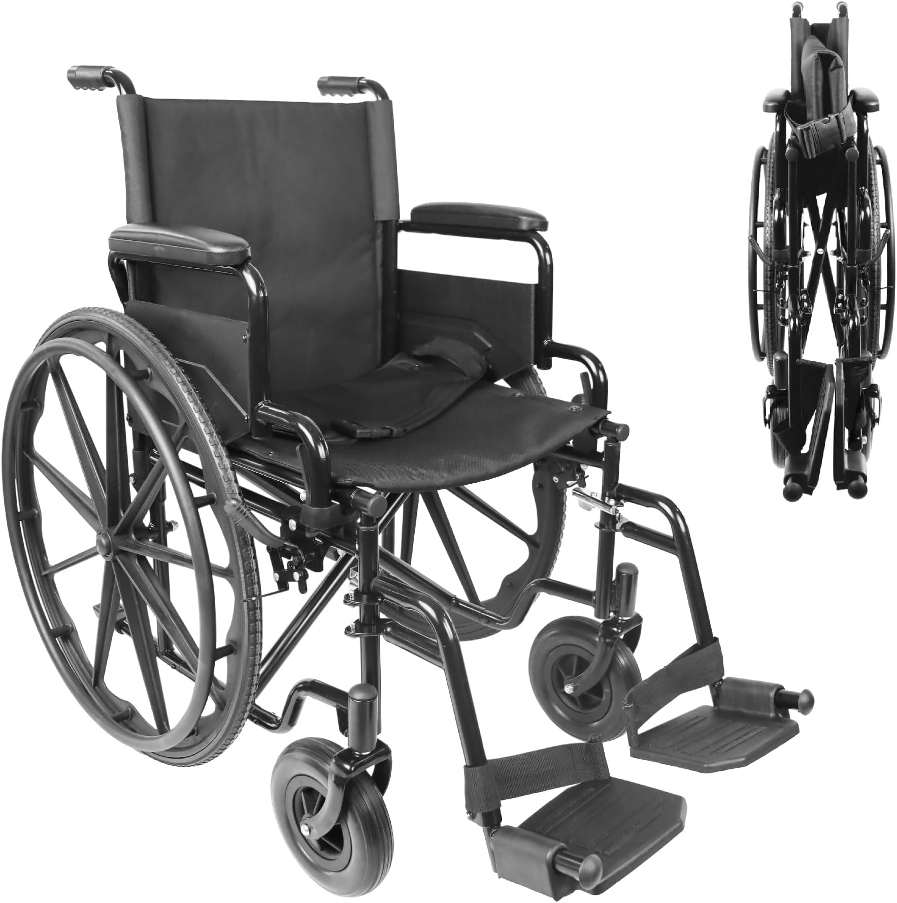 PEPE Mobility Self Propelled Wheelchair Foldable (Sturdy Steel Frame), Folding Armrests and Footrests, Includes Seatbelt and Manual Brake