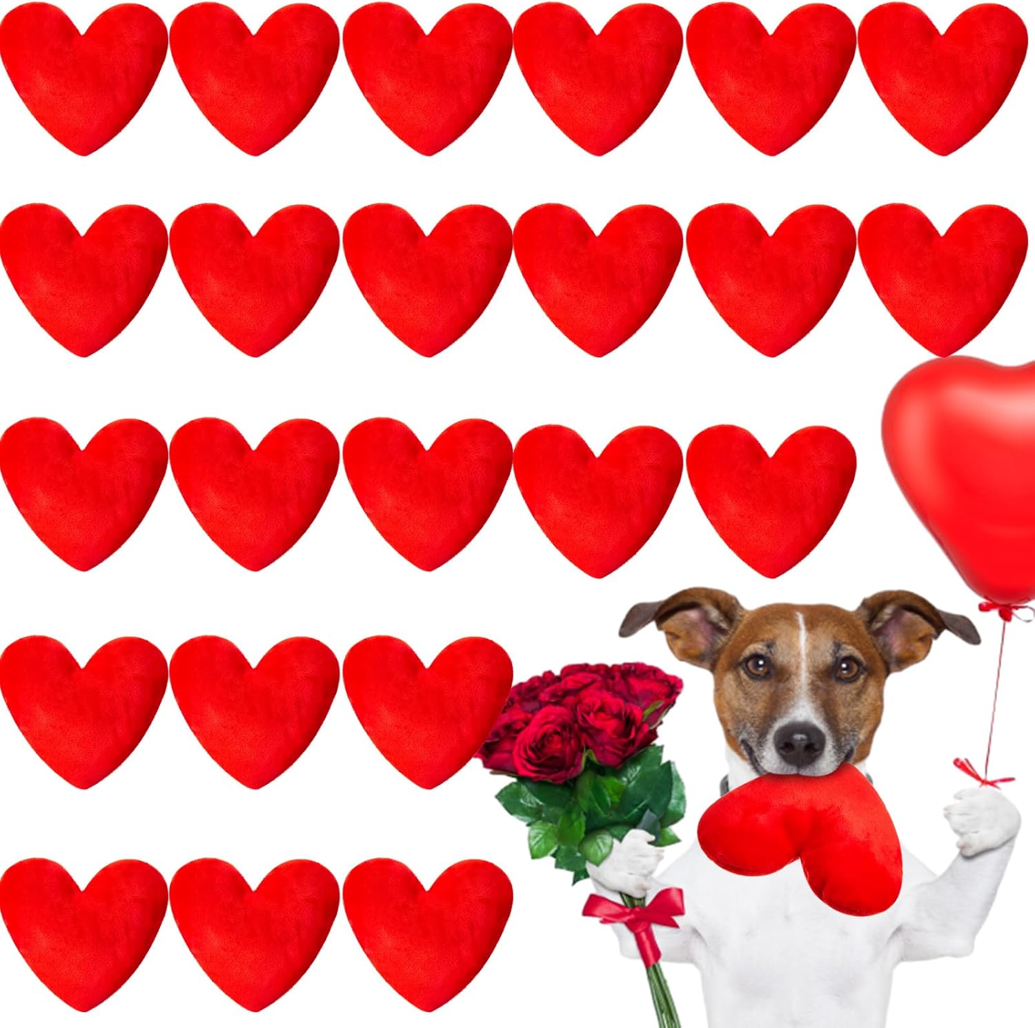 Hollowfly 24 Pieces Valentine Stuffed Dog Toys Red Heart Shaped Valentine Squeaky Plush Dog Toys for Puppy Small Medium Large Doggy Costume Accessories