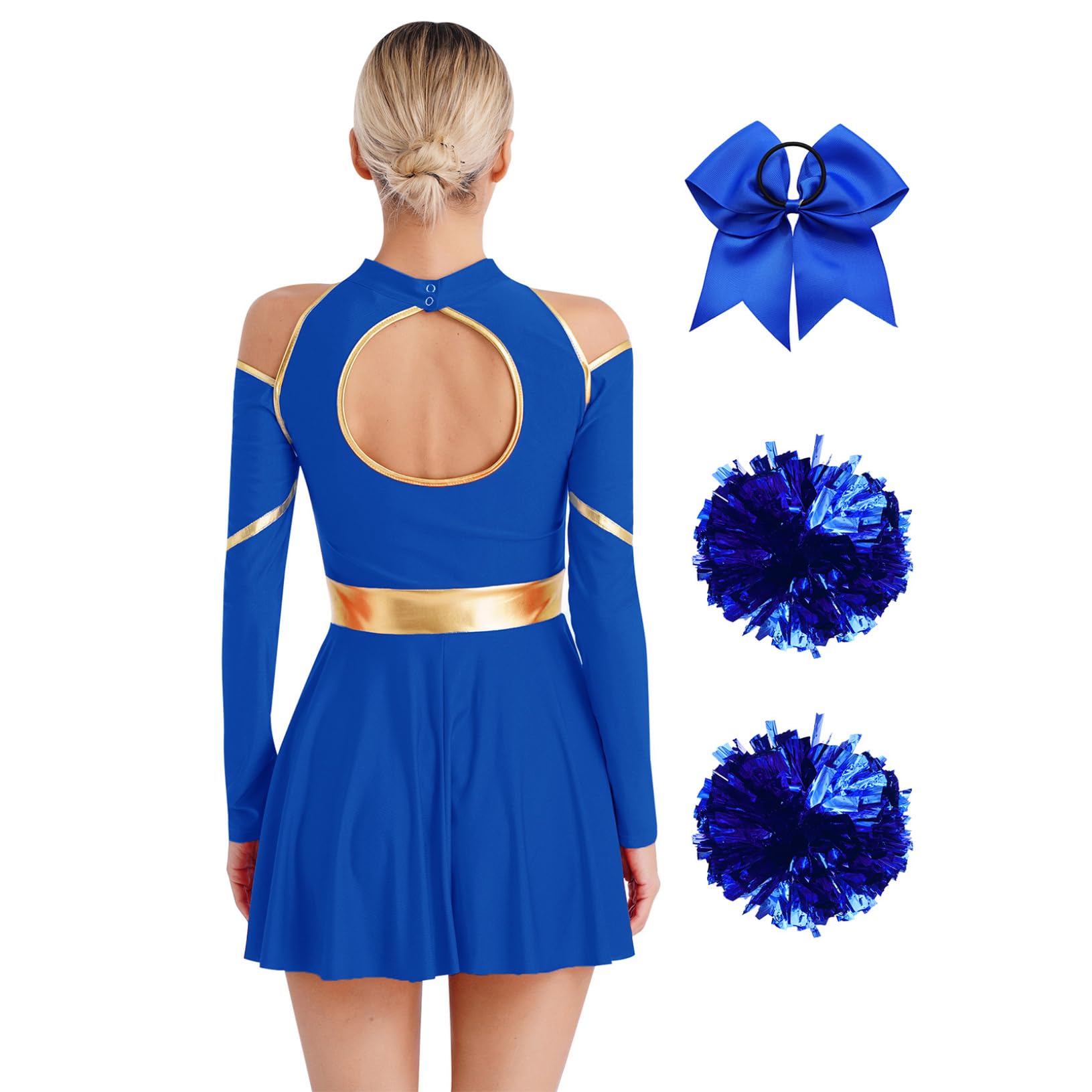 Yeahdor Womens Girls Cheer Outfit Halloween Party Cheerleading Uniform Fancy Dress Costume for Sport Matchs Blue XX-Large