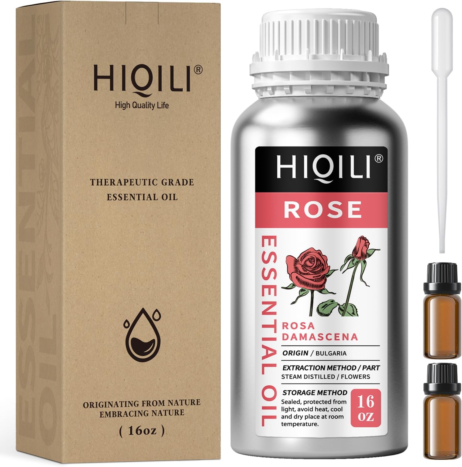 HIQILI Rose Essential Oil for Diffuser, Soap, Perfume & Candle Making - 16 Fl Oz