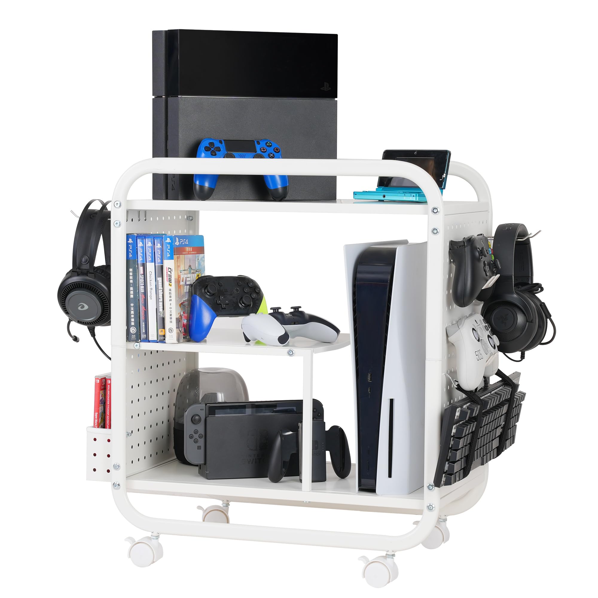 Amazon.com: PLKOW Video Game Organizer, Rolling Video Game Storage Rack ...