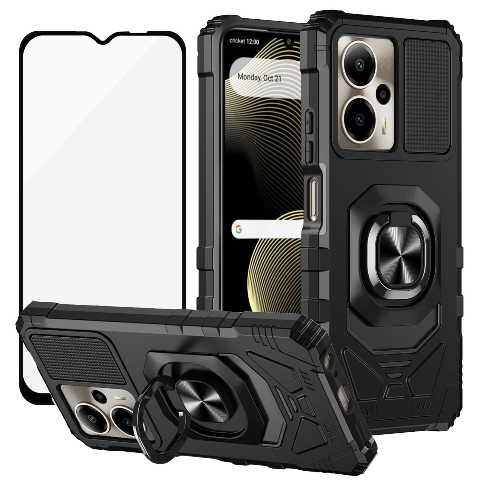 Ailiber for Cricket Outlast 5G 2024 Case, Motivate Pro 5G Phone Case with Screen Protector, Ring Kickstand for Magnetic Car Mount, Military Grade,
