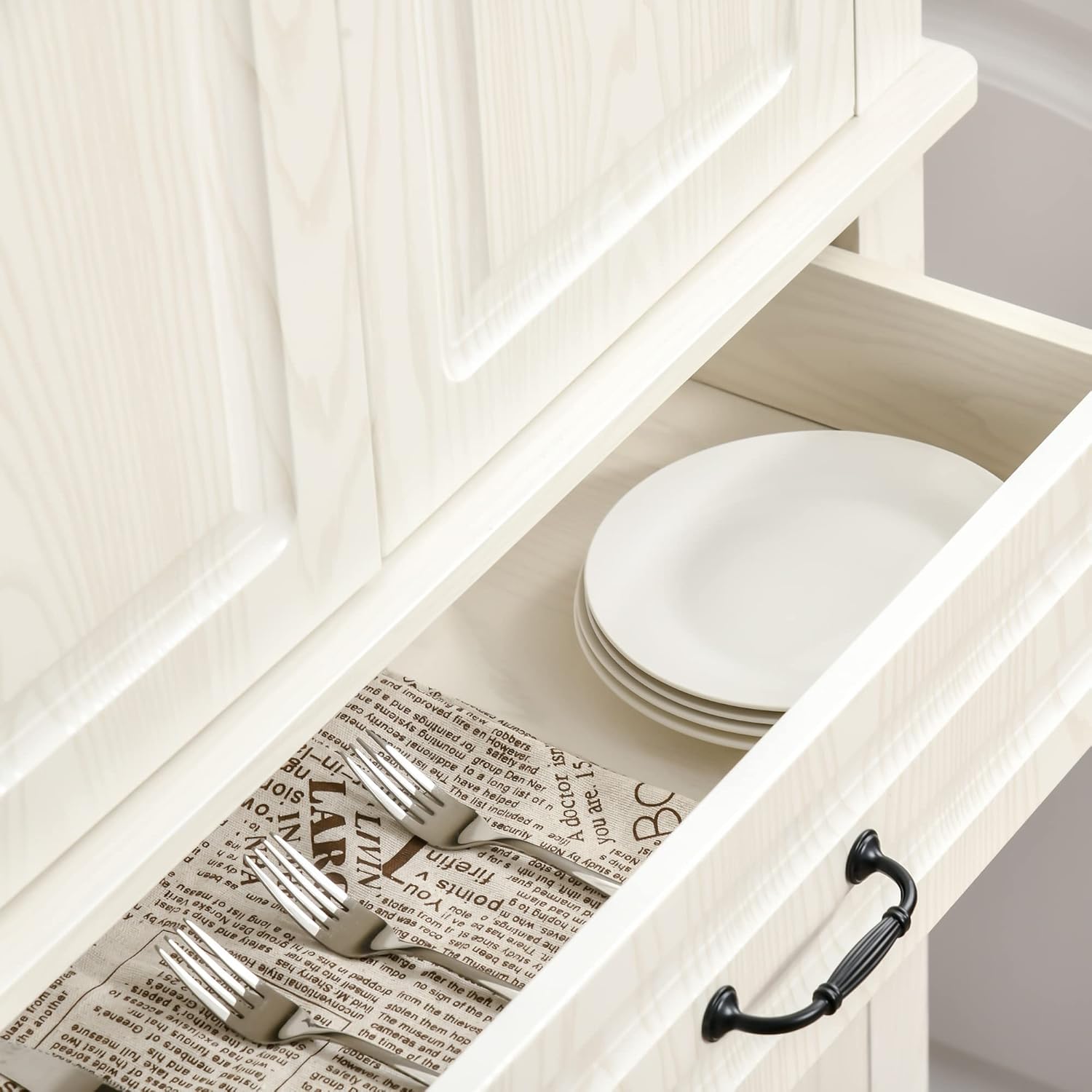 Interior of the drawer in HOMCOM 71 inch Freestanding Kitchen Pantry Cabinet