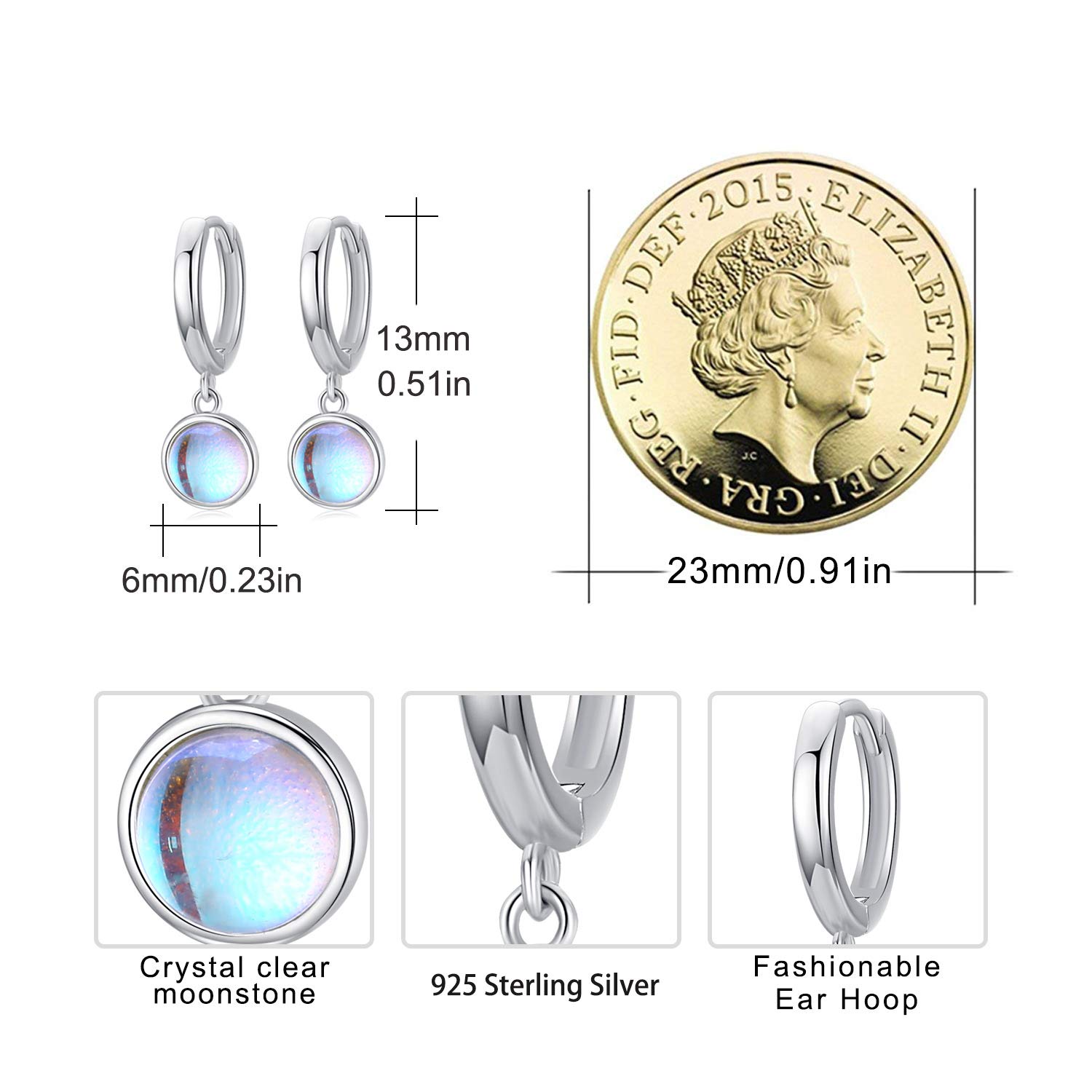 Mondstein Drop Dangle Creolen 925 Sterling Silber Ohrringe Für Damen Mädchen Schmuck Geschenk Für Freundin Mama Schwester Tochter Geburtstag Weihnachten Valentinstag Jahrestag