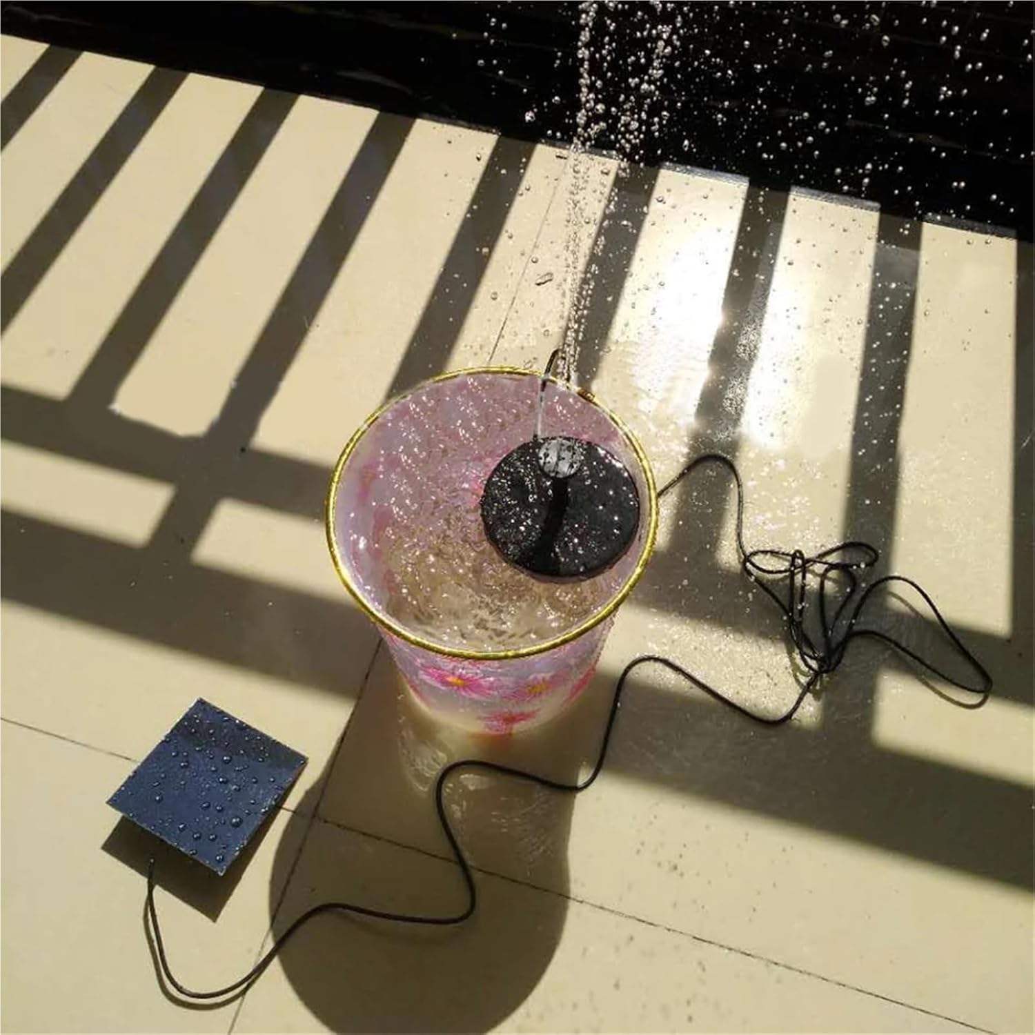 1pcs Solar Hydroponics Submersible Pump Multifunctional with 6 Nozzles Water Pump Filter Decorative Props Portable for Outdoor Garden