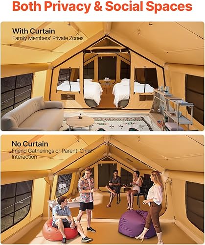 Miniatura 4 de VEVOR Inflatable Tents for Camping, Easy Setup Blow up Tent with Hand Pump, 4 Season Glamping Tent with Stove Jack, Doors & Mesh Windows, Storage