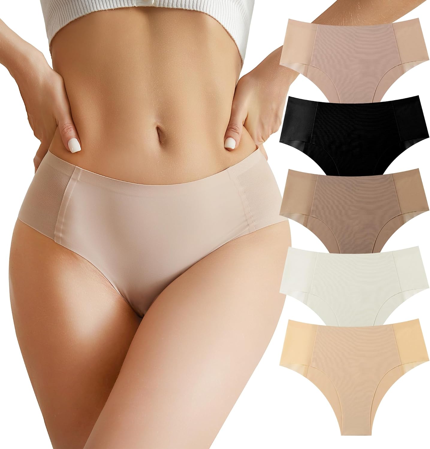 Women's Seamless Underwear Hipster Panties Low Rise Stretch Bikini Briefs for Women 5-Pack