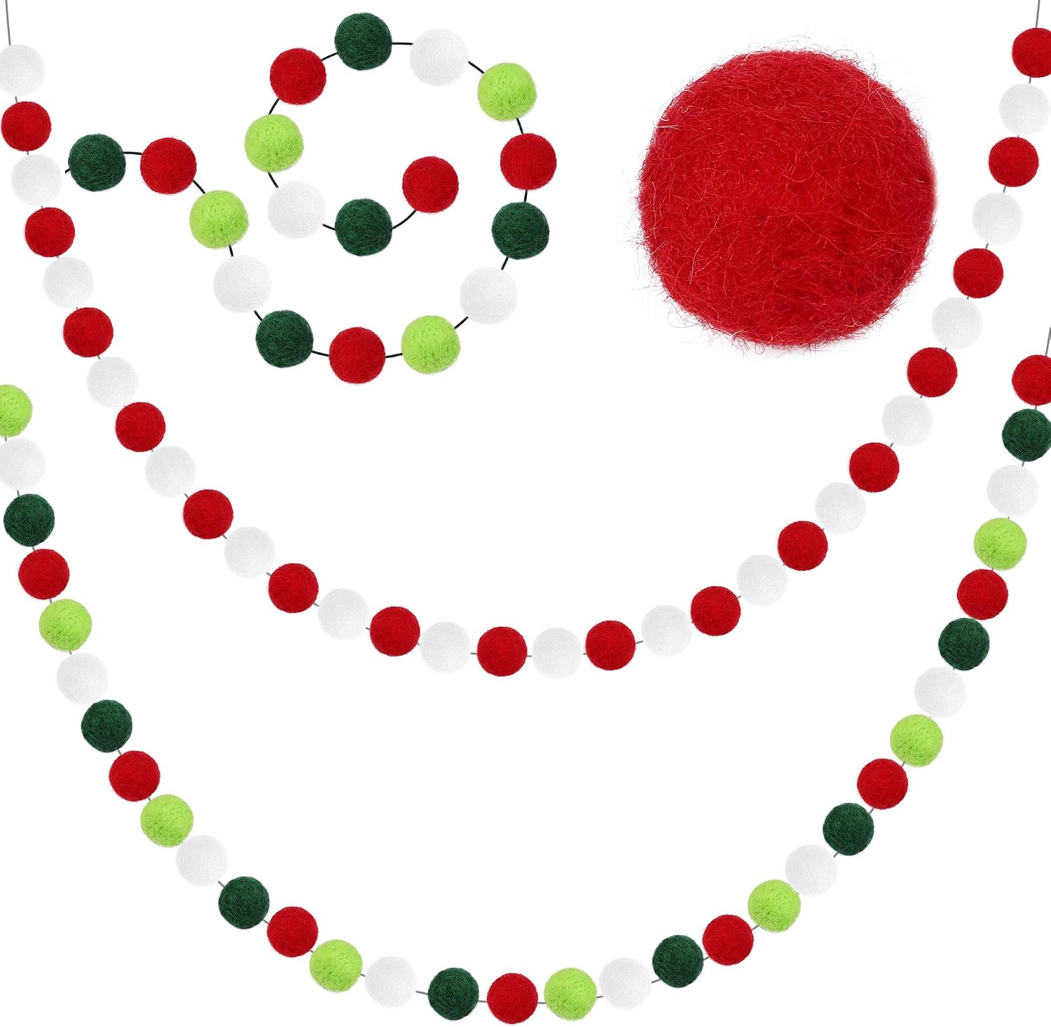Aneco 2 Pack Christmas Felt Ball Garland Banner Christmas Felt Ball Pom Pom Garlands Christmas Hanging Bunting Ornament for Tree Fireplace and Wall