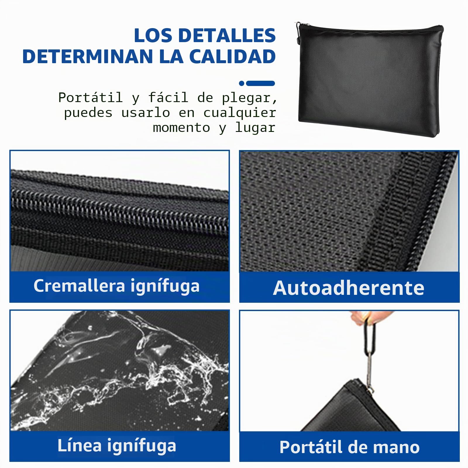 Bolsa de documentos, caja fuerte, ignífuga, impermeable, ignífugo, para documentos A4, bolsa de almacenamiento con cremallera (2 unidades 34 x 25 cm)