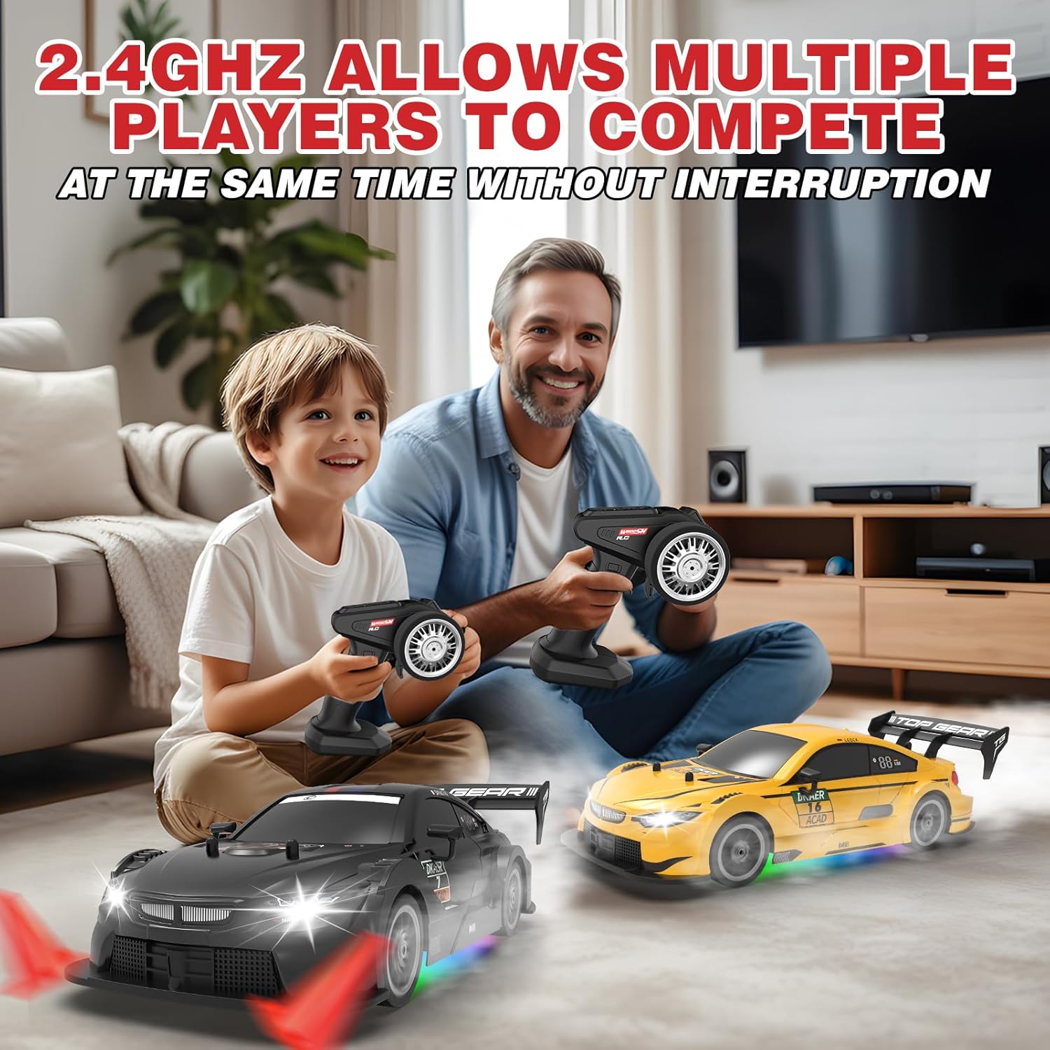 RC Drift Car 1:16, 2.4GHz 4WD Remote Control Car, 30+KM/H High Speed Drifting RC Cars with LED Lights Two Batteries and Drift Tires Racing Cars for Adults Boys Kids, Black