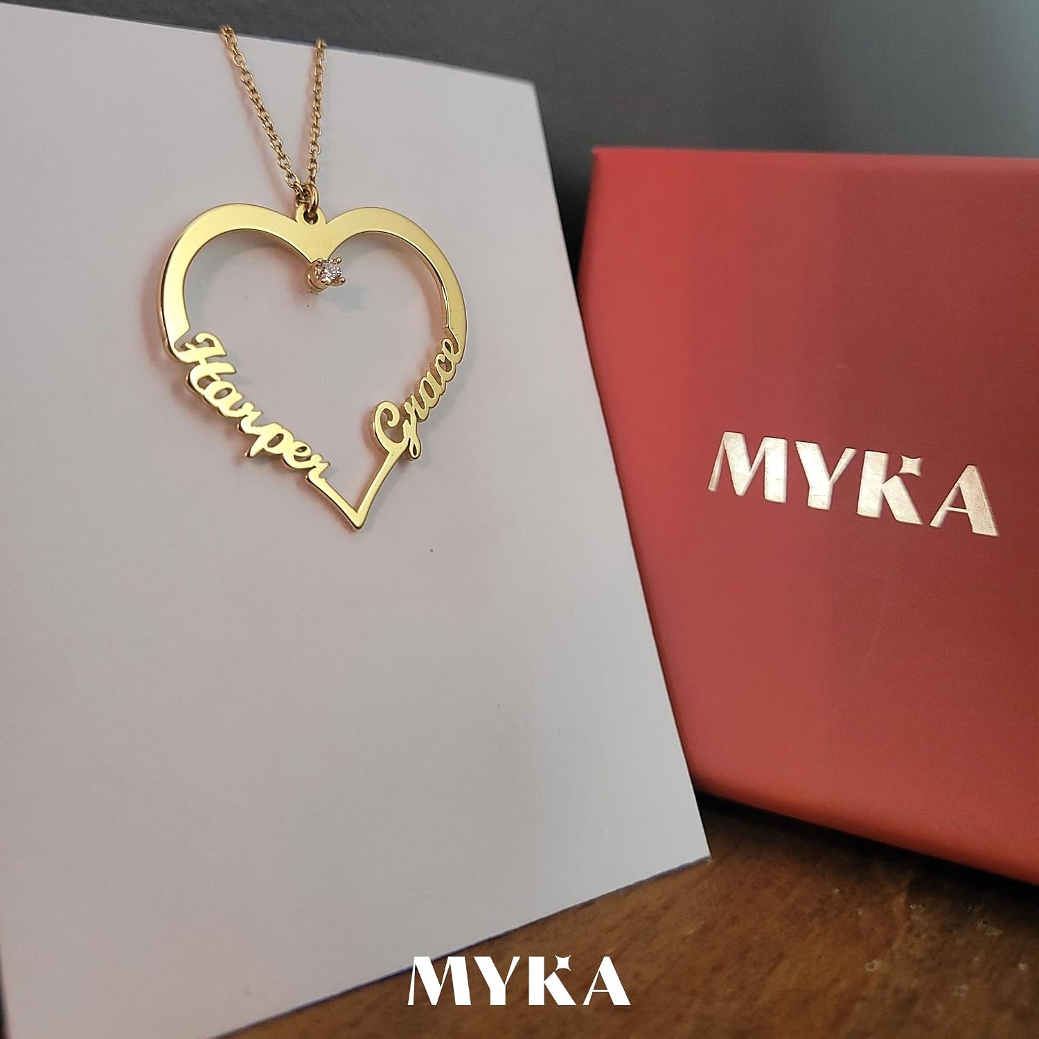 Personalized Heart Shape Pendant Necklace with Custom Inscription - Diamond Option - Dainty Gift for Her, Women, Mom - Custom Jewelry for Christmas, Mother's Day by MYKA