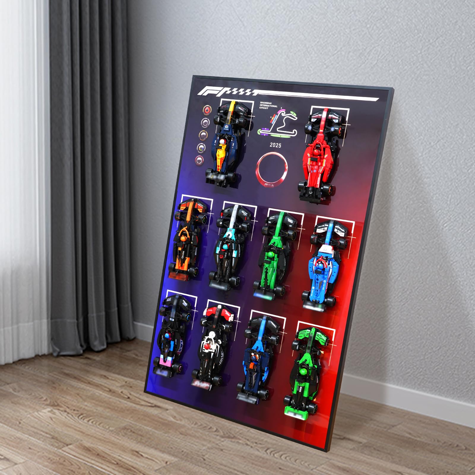 XIU F1 Display Board, Wall Mount with for Lego Speed Champions F1,Performance Race Car Building Set 77242-77251,Adult Collectibles Wall Mount, Home or Office Décor, Gradient Color (No Car Included)