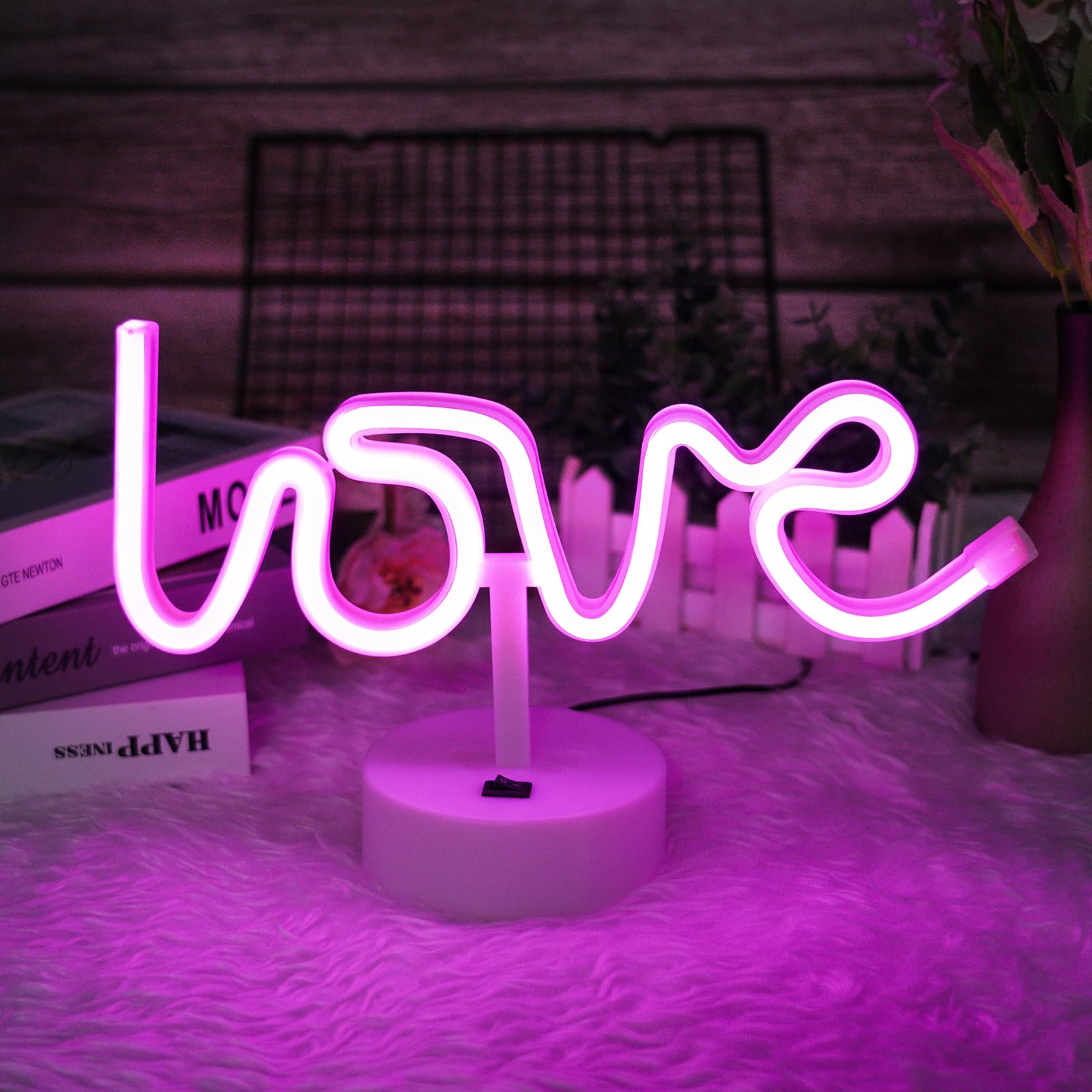 HOTUT neón LED decorado lámparas de mesa, lámparas de noche con batería/USB, Luz Neón Regalar Pareja Novia San Valentín Decoración, decoración de bodas de fiesta