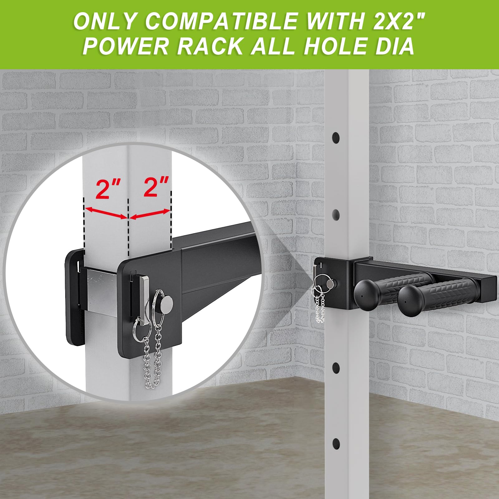 Attacco per barra per immersioni per power rack da 2 x 2 pollici e 3 x 3 pollici, maniglie larghe e strette antiscivolo, attacco per squat rack per immersioni