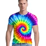 Men's Retro Tie Dye T Shirts 70s 80s 90s Washable Short Sleeve Hippie Clothes Vintage Tees for Casual Wear Size:S-3XL