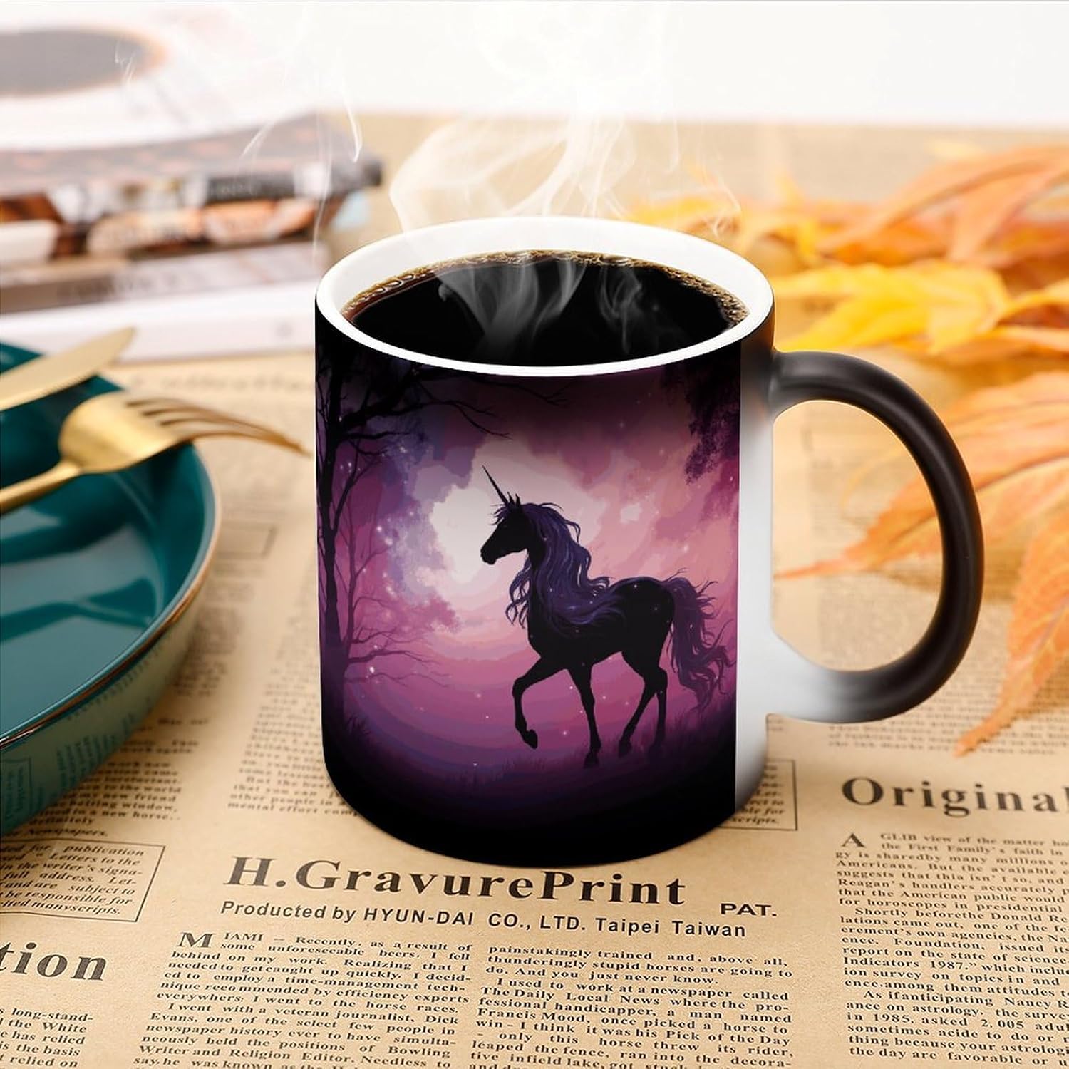 Color Changing Mug Fantasy Purple Horse Printed Ceramic Coffee Mug Heat Changing Sensitive Mug Magic Heat Changing Coffee Mug Novelty Coffee Mugs