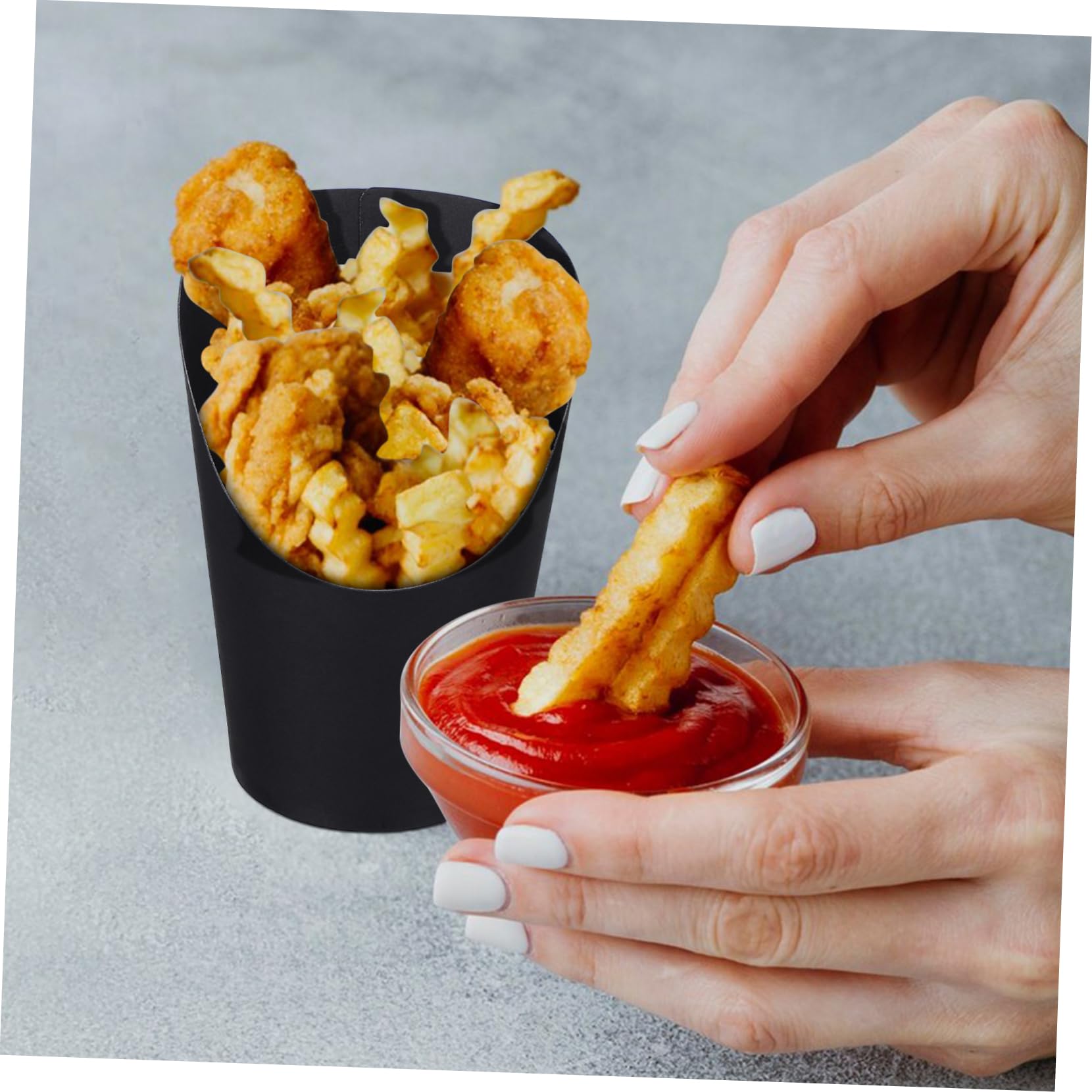 PartyKindom Bicchieri Facili e Comodi 14oz di Carta 100 Neri Apertura Inclinata per Patatine Fritte per Ristoranti e Food Truck