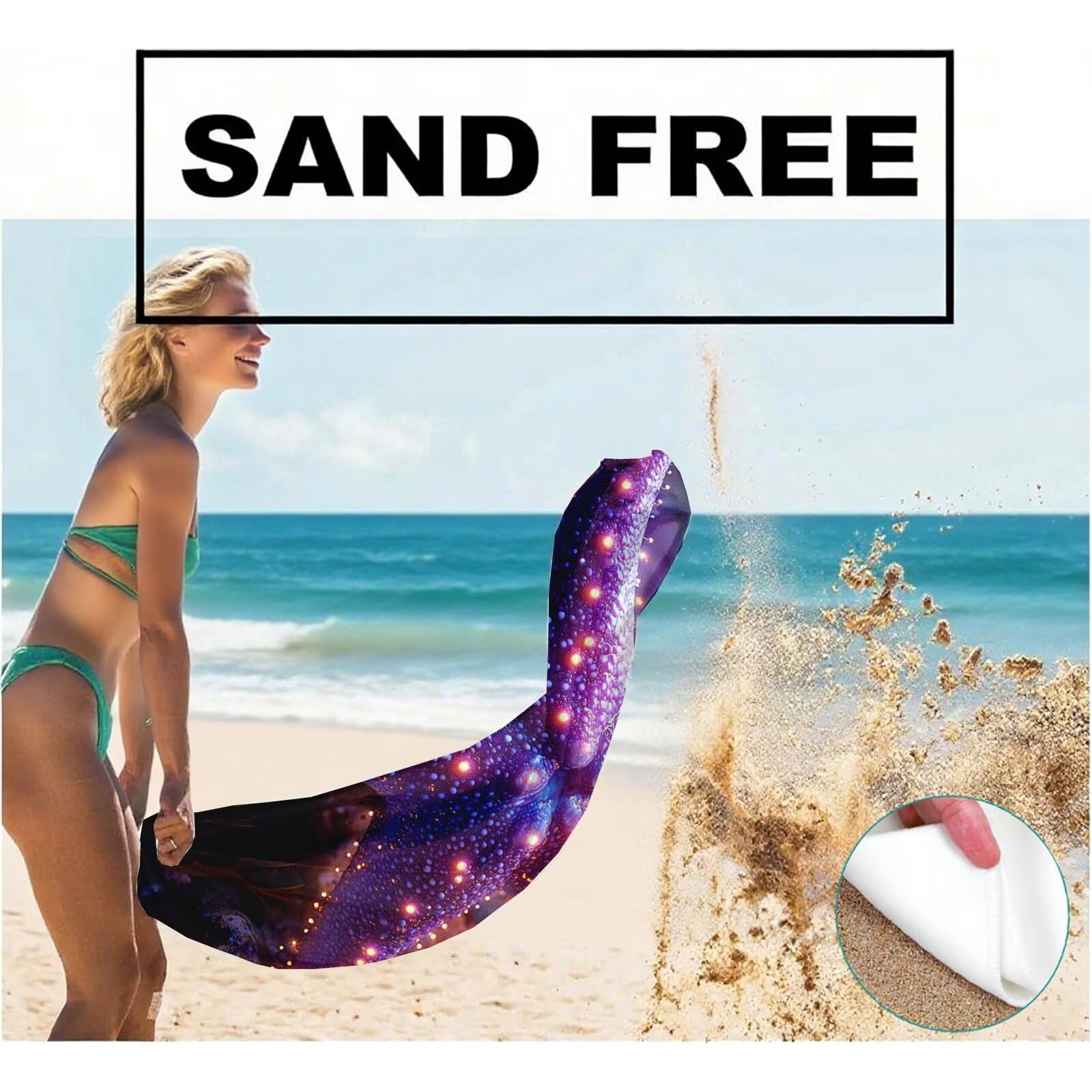Serviette de Plage XXL 100x200 cm,Étoile de mer Serviette Plage Microfibre avec Séchage Rapide Anti-Sable Absorbante Fonction Design pour Vacances Piscine Pique-Nique Voyages Yoga, Cadeau Femme Q-872