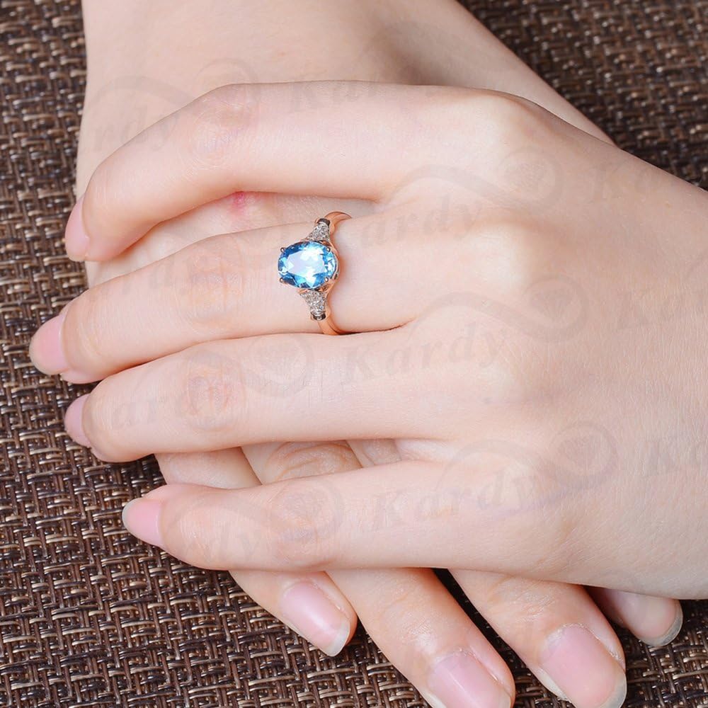 Kardy Amazing Fashion Design Swiss Blue Topaz 14K Rose Gold Diamond Band Engagement Wedding Ring for Women