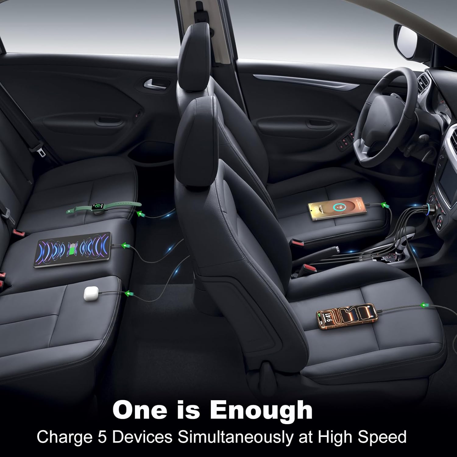 OKRAY 2Pack 90W 5-Port USB C Car Charger, Dual PD30W Super Fast Charging for iPhone 17 16 15 Pro, iPad Air, Samsung Galaxy S25 A16 Android, 12v Cigarette Lighter Type C Car Charger + 4Pack USB-C Cable