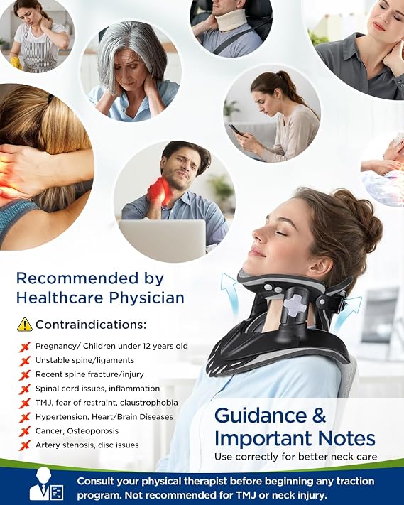 Neck Traction Device, Adjustable Cervical Neck Stretcher with 360 Degree Support, Ergonomic Neck Brace for Home Office Use, 0.96 lbs Lightweight and Portable (Black)