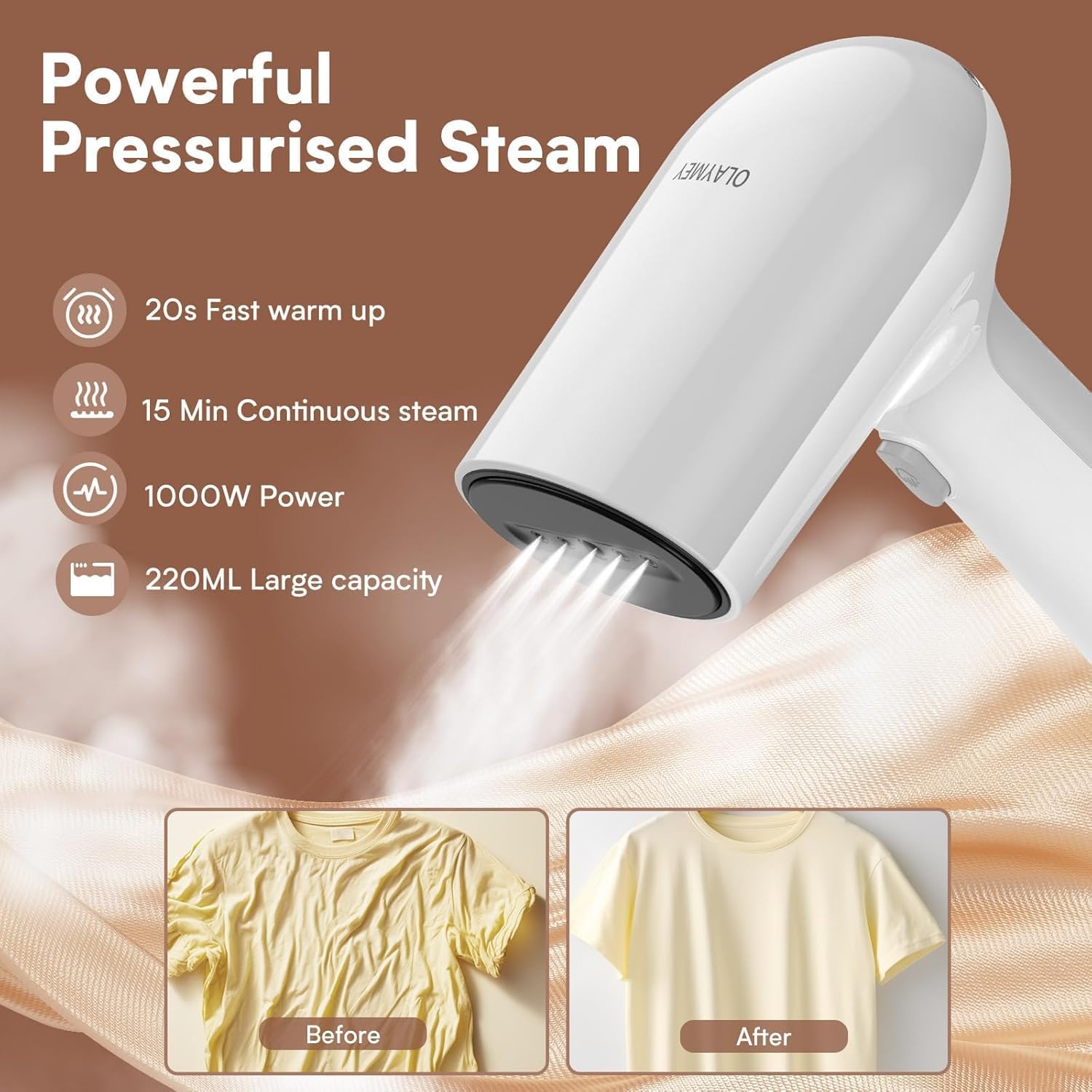 OLAYMEY Plancha de vapor de viaje, vaporizador para ropa, potencia de vapor 30 g/min, plancha de vapor portátil, calentamiento rápido 20S, vapor de mano para ropa