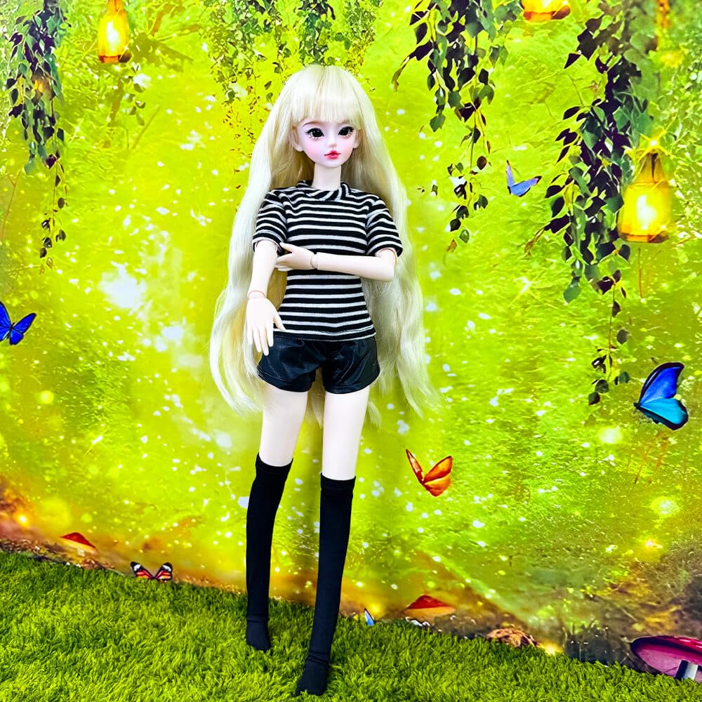 niannyyhouse 1/3 1/4 1/6 BJD vestiti per bambole bordeaux cappotto a righe t-shirt pantaloncini in pelle calzini con giuntura sferica accessori per bambole regalo per vestire (1/4BJD)