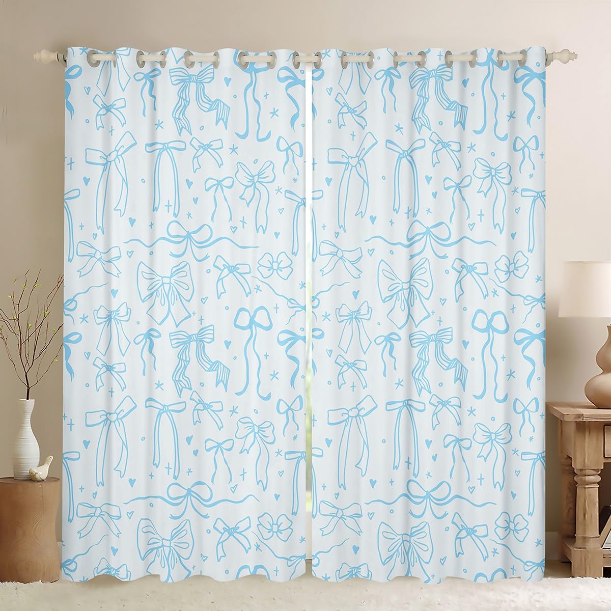 feelingyou Cute Bow Cat Pink Bowknot Pattern Blackout Curtains Cartoon Pet Cat Curtains for Kids Girls Woman Teens Bedroom Decor,Sweet Animals Window Drapes,2 Panels,66Wx72L