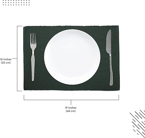 Miniatura 3 de Encasa Homes - Manteles individuales de comedor (juego de 6 piezas) hechos de algodón acanalado fino, tamaño perfecto, 19 x 13 pulgadas, colores y