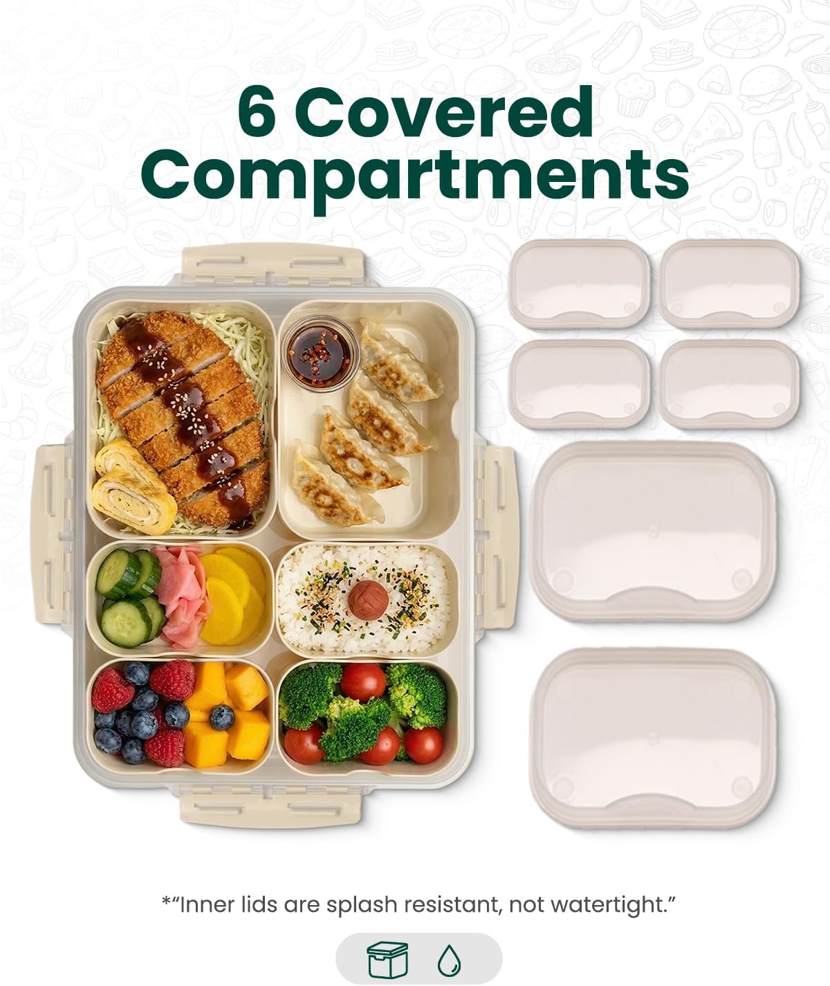 GIRAFFYCO Creamy White Snackbox – Portable Snackle Box with Insulated Carry Bag & Reusable Ice Pack, 6 Removable Compartments (2 Large + 4 Small) w/Individual Lids, Microwave Safe, BPA‐Free