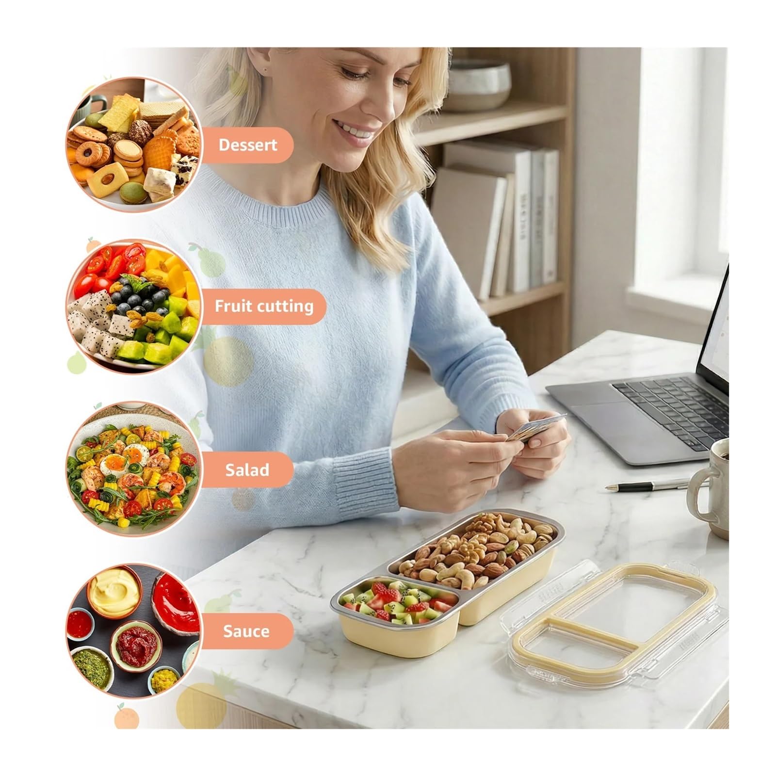 Petite boîte à déjeuner en acier inoxydable, conteneurs de collation, empilables, réutilisables, conteneur stockage des aliments for pique-nique domicile et au bureau, 2 pièces pour Collations(Yellow)