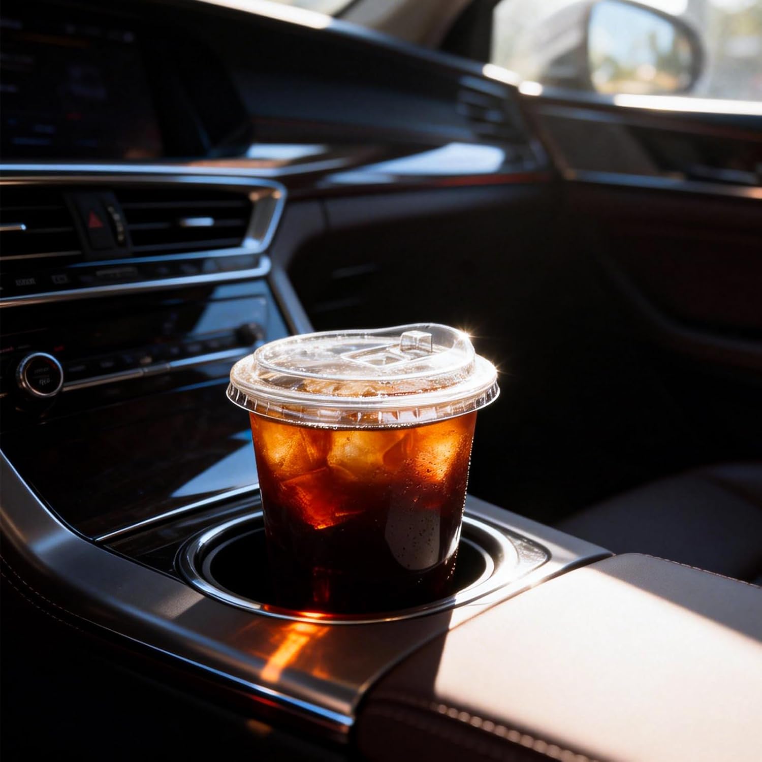 Turbo Bee 100 Pack - 16 oz Round Bottom Clear Plastic Cups with Strawless Sip - Lids, Disposable To Go Coffee Cups with Sippy Lids for Iced Coffee, Cold Drinks and Beverages