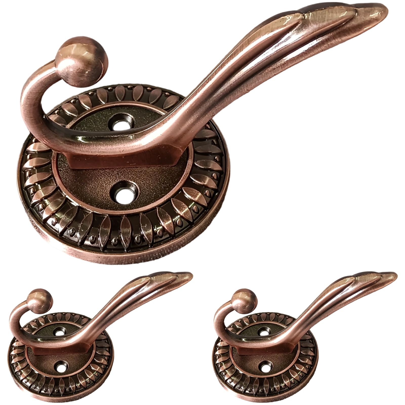 Lot de 3 patères murales bronze antique, crochets utilitaires style européen en alliage de zinc, avec bras long et base large pour manteaux, chapeaux et sacs, fixation murale