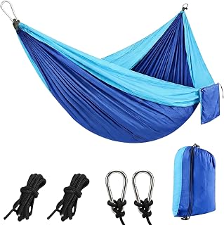 Camping Hammocks, Portable Nylon Parachute with Tree Straps (Blue) | Portable nylon camping hammock with straps, 500lb c