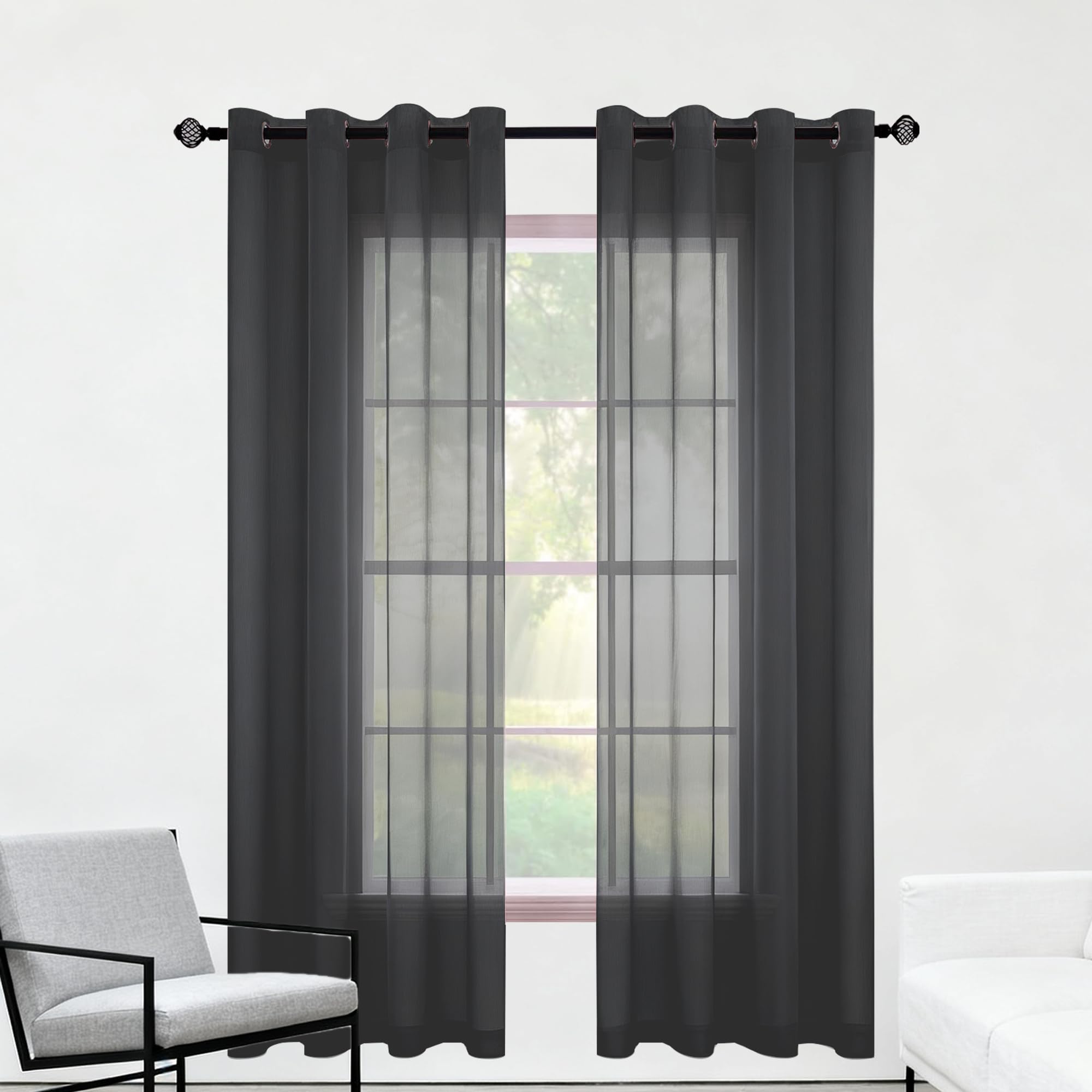 Rideaux voilages 440 x 120 cm noir pour sublimer la lumière de votre salon